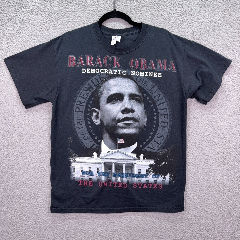 Barack Obama Tshirt Mens L Black Democratic‎ Nominee Rap Tee Black History Y2K